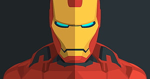Iron Man Minimalist Vector Portrait with Glowing Cyan Eyes and Red Armor HD wallpaper