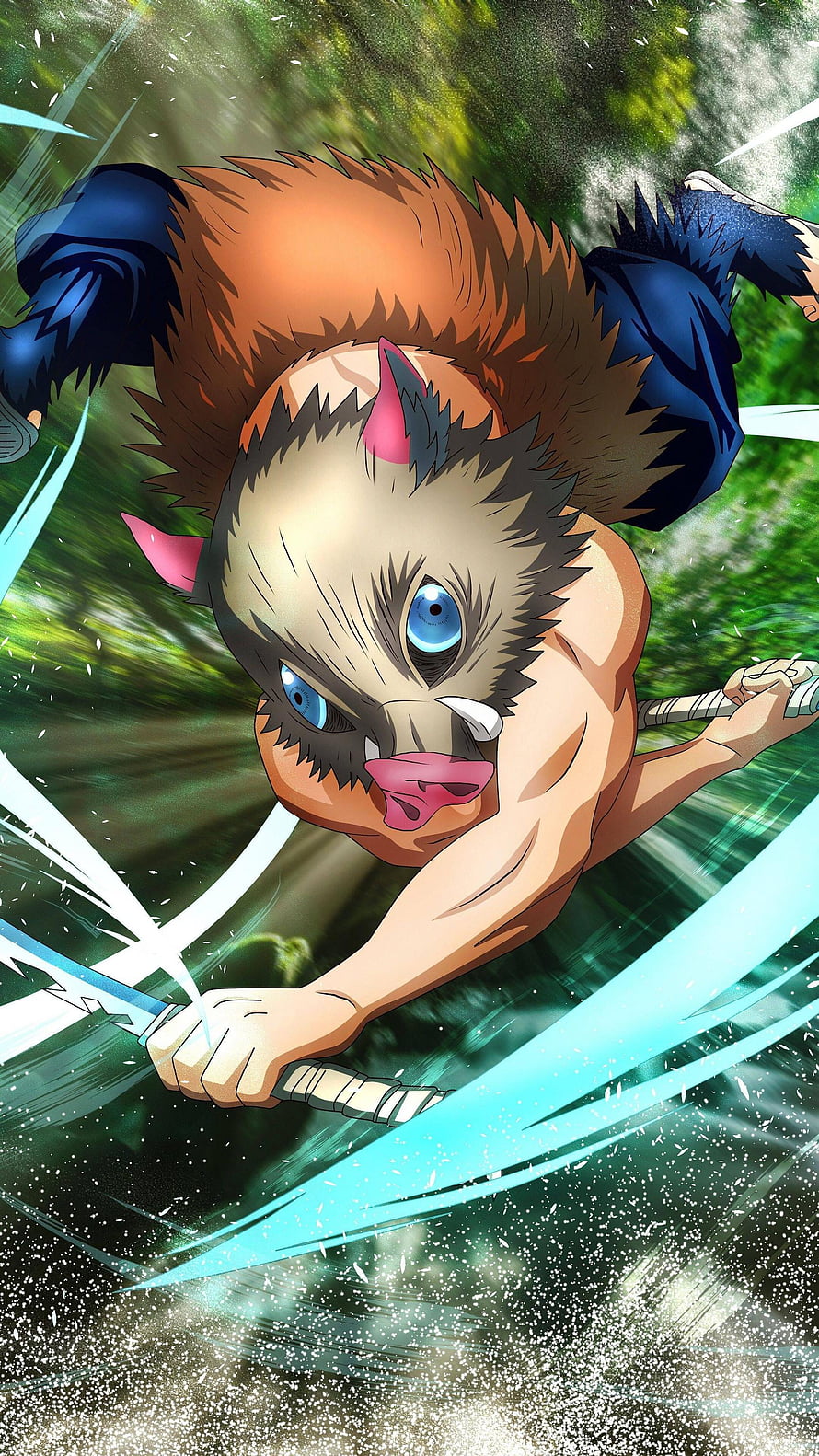 Inosuke Hashibira Dual Sword Combat in Demon Slayer Anime HD phone wallpaper