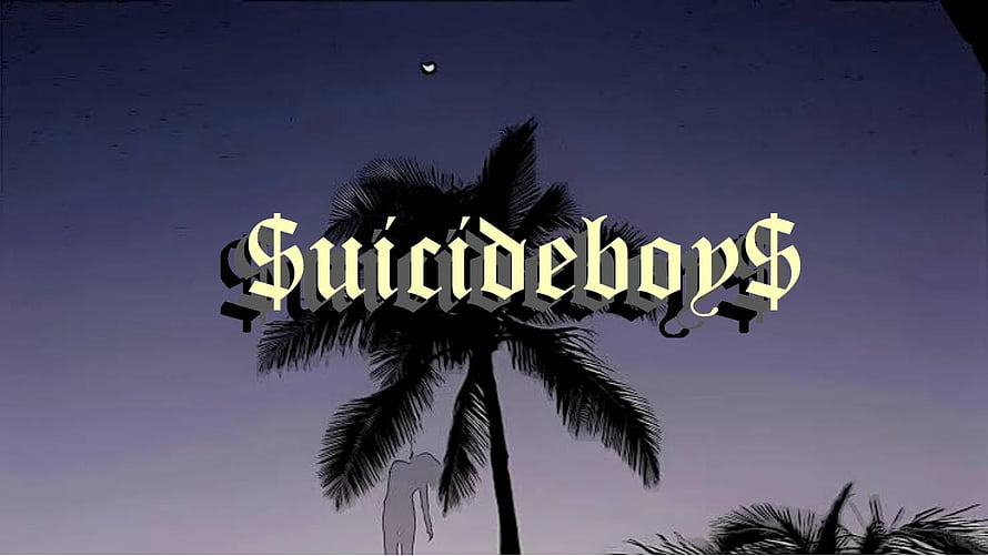 Suicideboys Logo Over Silhouetted Palm Tree Against Twilight Sky HD wallpaper