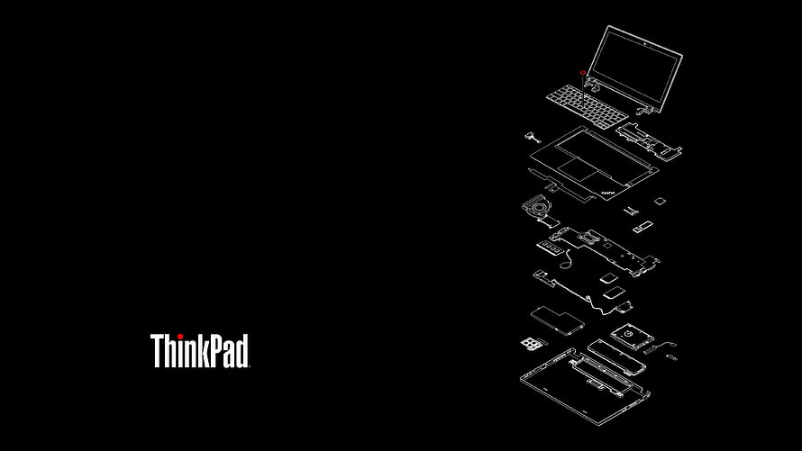 ThinkPad X240 Exploded View Technical Blueprint on Black Background HD wallpaper