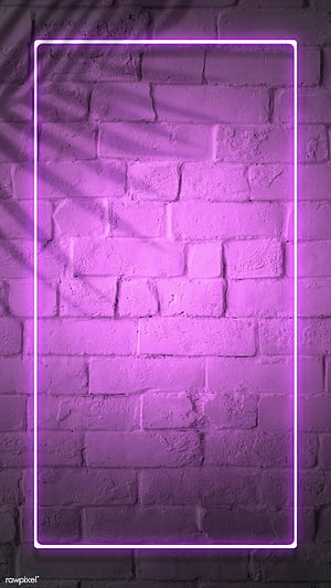 Purple Neon Frame on Textured Brick Wall with Soft Glow and Shadow Details HD phone wallpaper