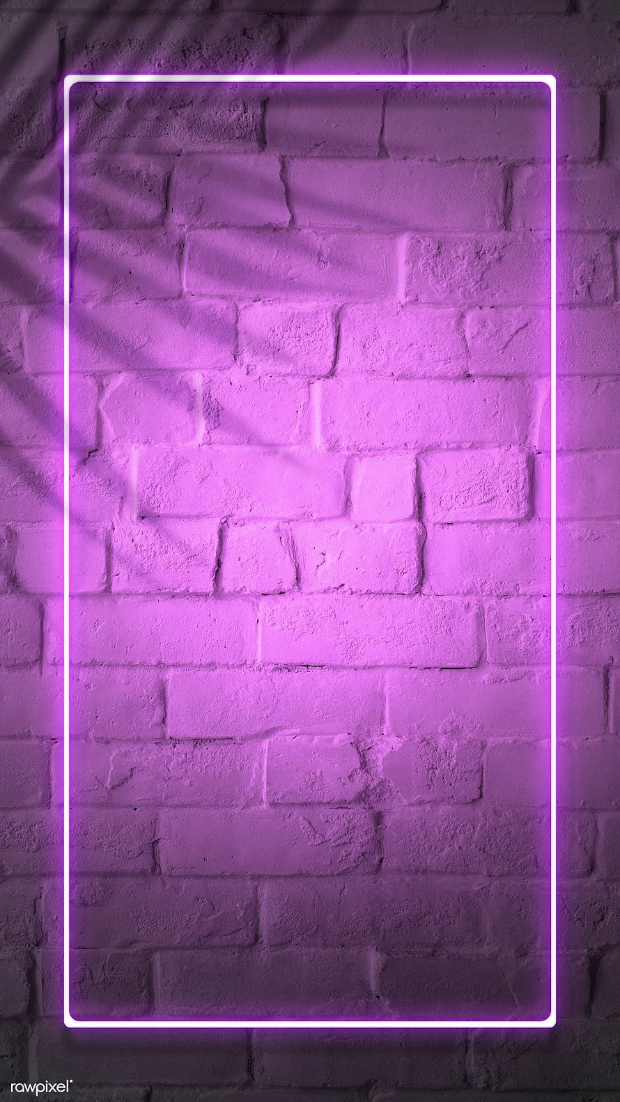 Purple Neon Frame on Textured Brick Wall with Soft Glow and Shadow Details HD phone wallpaper