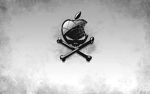 Cracked Apple Logo with Crossed Bones on Grunge Background HD wallpaper