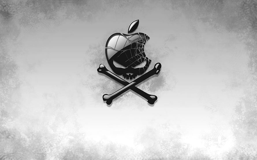 Cracked Apple Logo with Crossed Bones on Grunge Background HD wallpaper