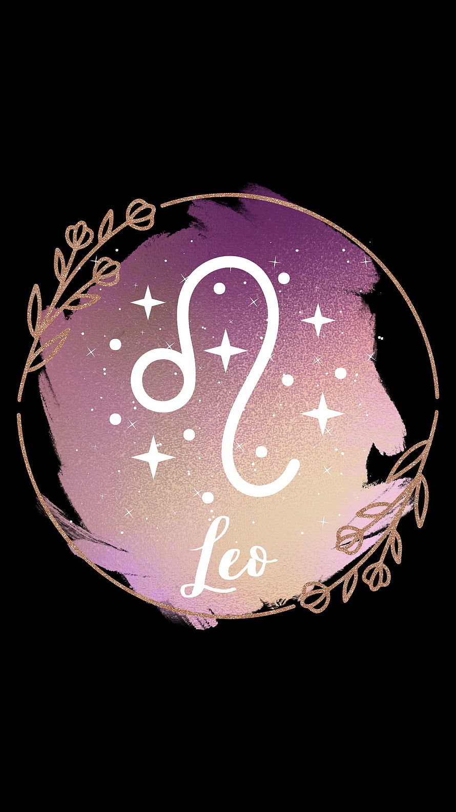 Elegant Leo Zodiac Sign with Gold Botanical Accents and Watercolor Gradient HD phone wallpaper