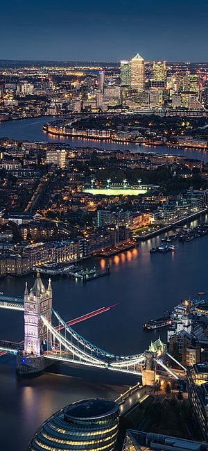London Night Skyline Featuring Tower Bridge and the Thames River at Dusk HD phone wallpaper