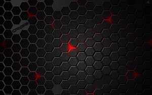 Crysis Dark Hexagonal Honeycomb Pattern with Red Glowing Accents HD wallpaper