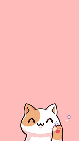 Cute Kawaii Cat Illustration with Sparkles on Soft Pink Background HD phone wallpaper