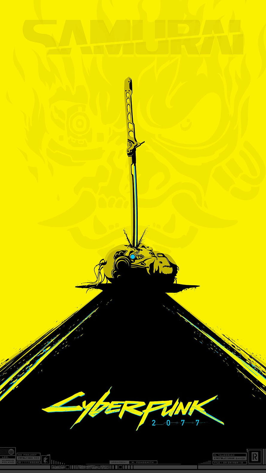 Cyberpunk 2077 Samurai Character Poster with Katana and Neon Yellow Background HD phone wallpaper