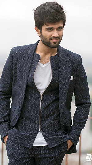Vijay Devarakonda in a Polka Dot Navy Suit with White Tee HD phone wallpaper