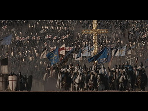 Kingdom of Heaven Epic Crusader Army Marching with Banners and Golden Cross HD wallpaper