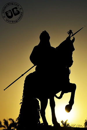 Maharana Pratap Equestrian Statue Silhouette Against Golden Sunset Sky HD phone wallpaper