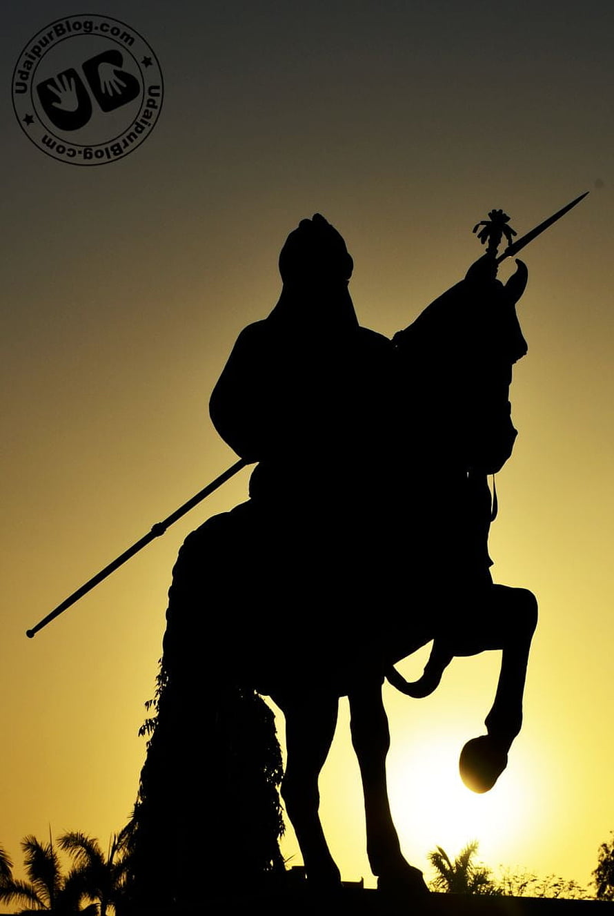 Maharana Pratap Equestrian Statue Silhouette Against Golden Sunset Sky HD phone wallpaper