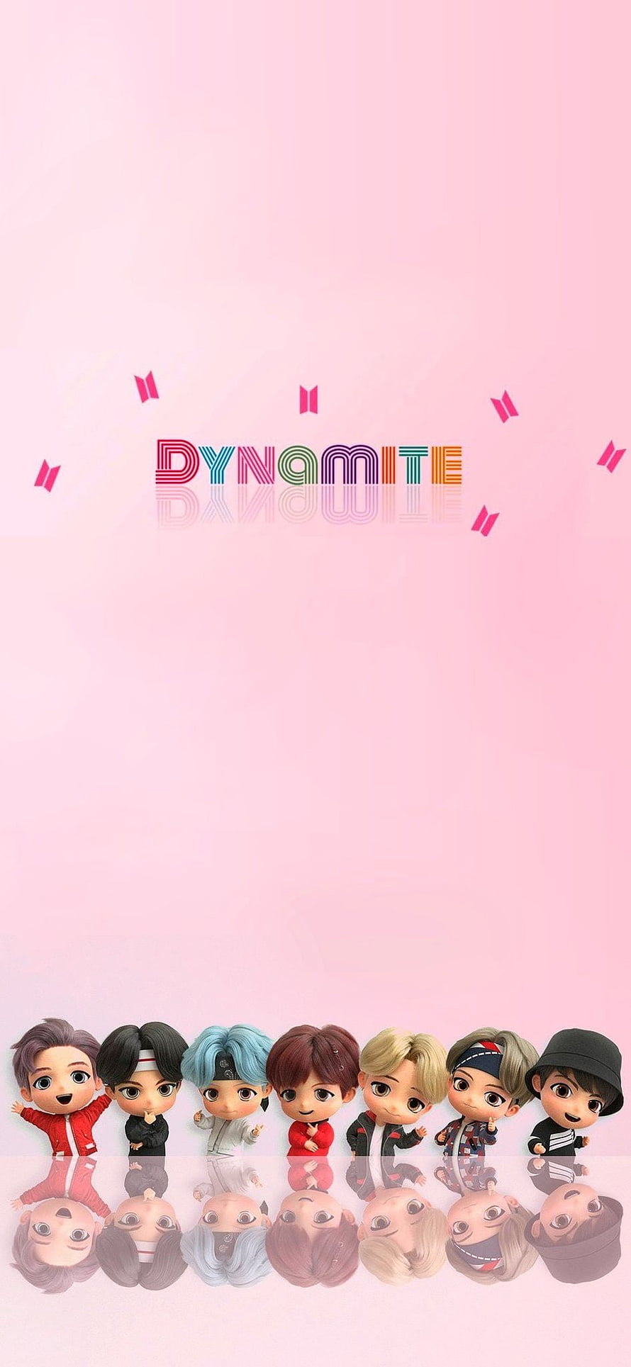 BTS TinyTan Chibi Characters on Soft Pink Background with Dynamite Logo HD phone wallpaper
