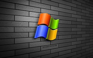 Microsoft Windows 3D Logo on Dark Gray Brick Wall HD wallpaper
