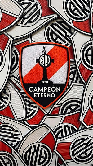 River Plate Campeón Eterno 2018 Shield Emblem with Red and White Diagonal Stripe Pattern HD phone wallpaper