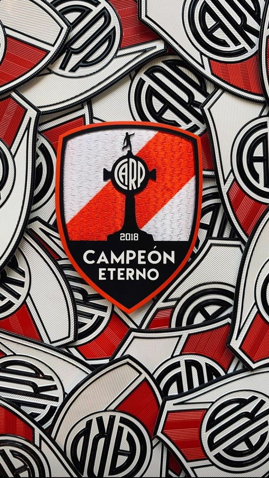 River Plate Campeón Eterno 2018 Shield Emblem with Red and White Diagonal Stripe Pattern HD phone wallpaper