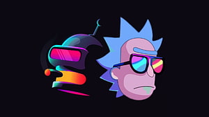 Rick Sanchez and Mr. Meeseeks Neon Portrait on Black Background HD wallpaper