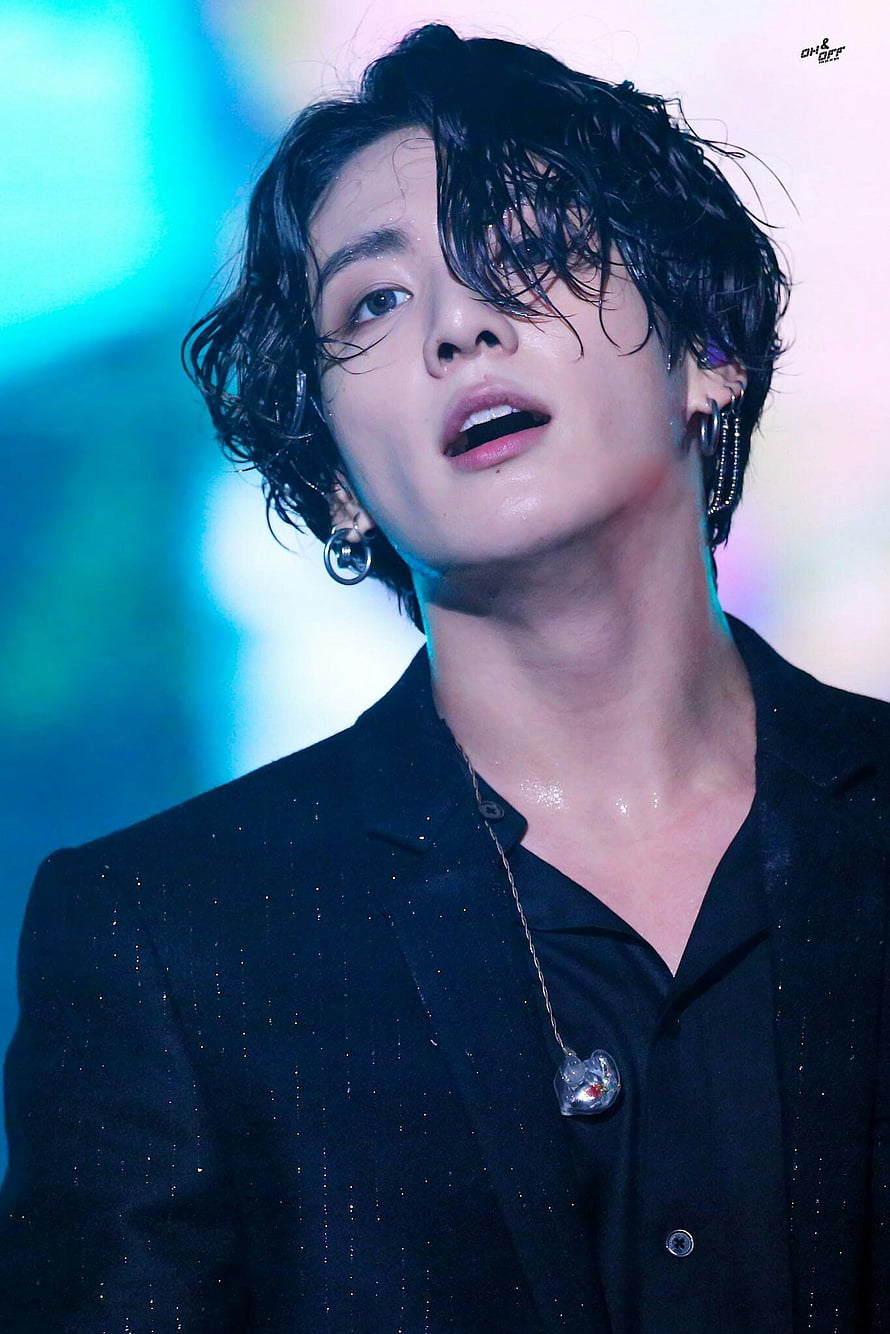 BTS Jungkook Stage Portrait With Long Wavy Hair And Black Suit HD phone wallpaper