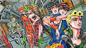 JoJo's Bizarre Adventure Part 6 Stone Ocean Characters Inside a Train Car HD wallpaper