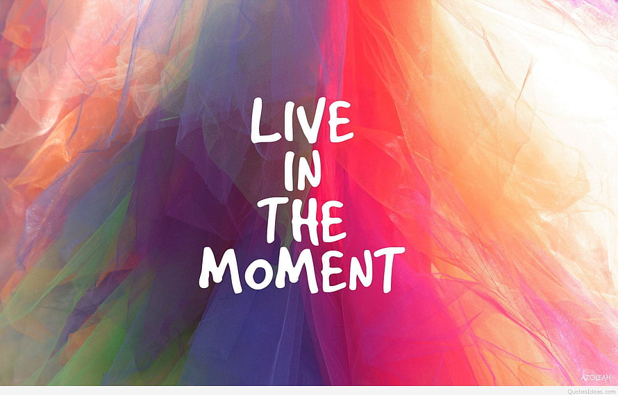 Vibrant Rainbow Tulle Fabric with Live in the Moment Quote HD wallpaper