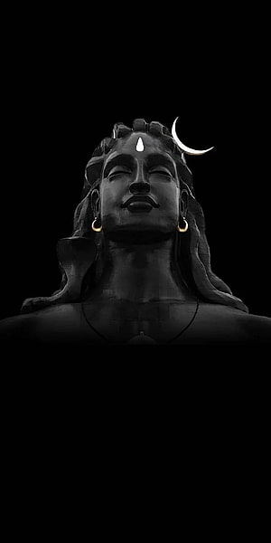 Adiyogi Statue Portrait with Crescent Moon and Third Eye on Black Background HD phone wallpaper
