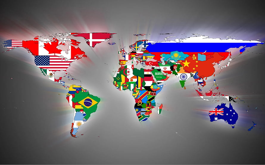 World Map Filled With National Flags On Dark Background HD wallpaper