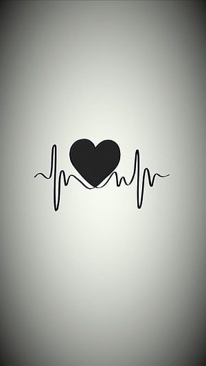 Minimalist Black Heart with ECG Pulse Line on Soft Gray Gradient Background HD phone wallpaper