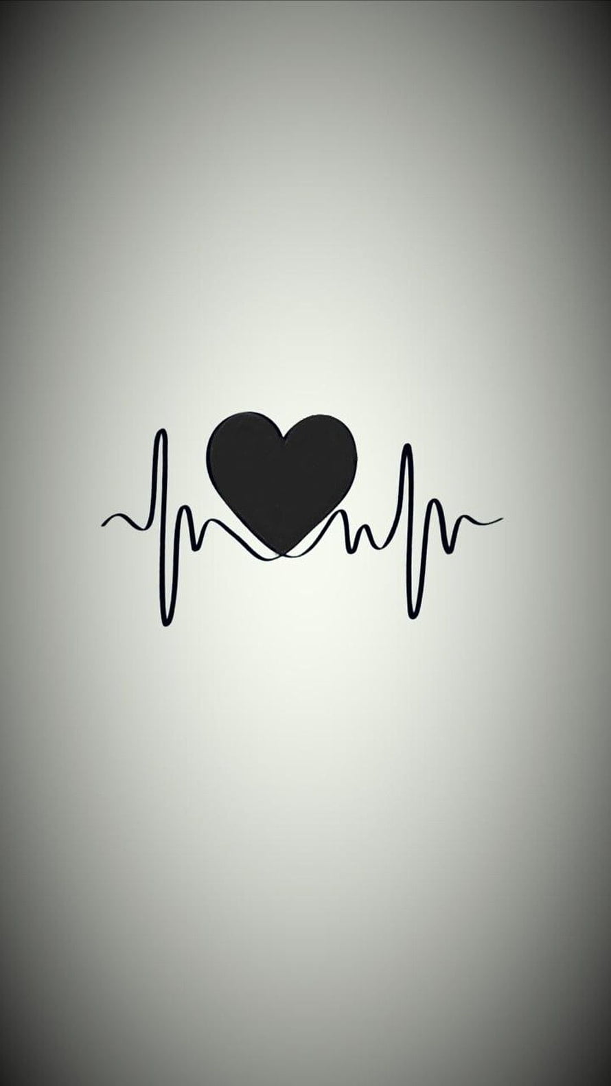 Minimalist Black Heart with ECG Pulse Line on Soft Gray Gradient Background HD phone wallpaper