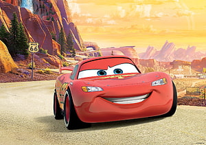 Lightning McQueen on Route 66 in the American Southwest from Disney Pixar Cars HD wallpaper