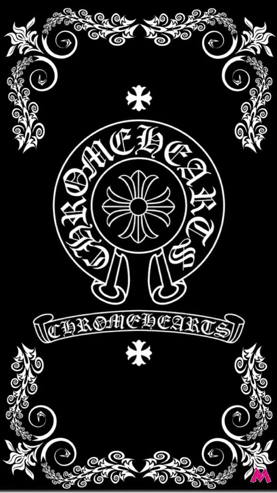 Chrome Hearts Gothic Black and White Ornamental Logo Wallpaper HD phone wallpaper