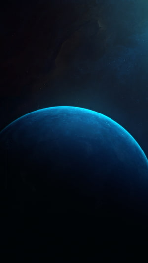 Glowing Blue Planet Horizon Against Dark Cosmic Nebula and Starfield HD phone wallpaper