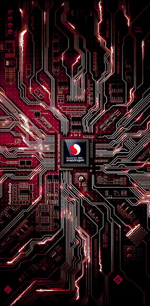 Qualcomm Snapdragon 845 Processor Circuit Board with Glowing Red Traces and Future Ready Design HD phone wallpaper
