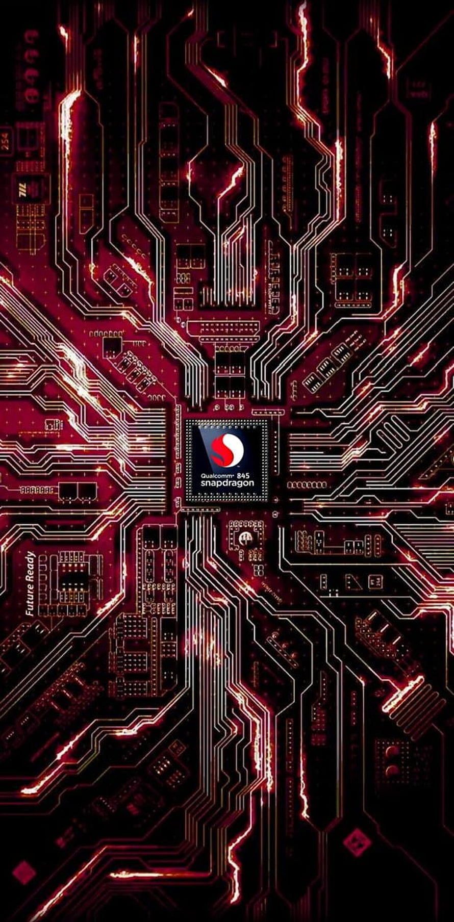 Qualcomm Snapdragon 845 Processor Circuit Board with Glowing Red Traces and Future Ready Design HD phone wallpaper