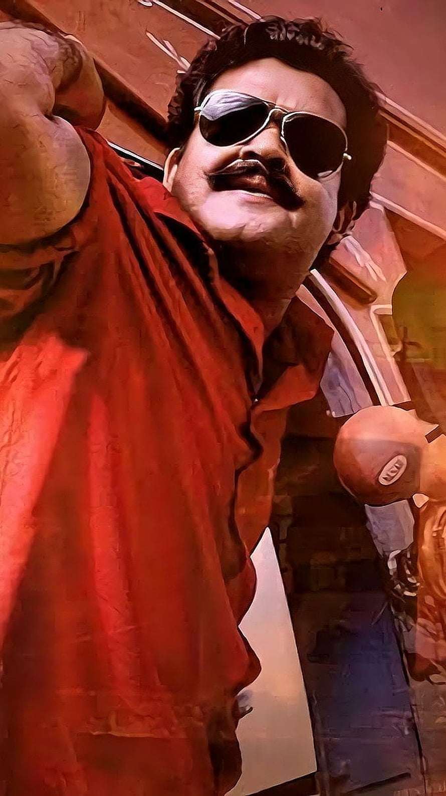 Mohanlal in Spadikkam Malayalam Movie Poster with Sunglasses and Red Shirt HD phone wallpaper