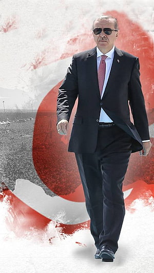Recep Tayyip Erdoğan Walking in Front of Turkish Flag Graphic HD phone wallpaper