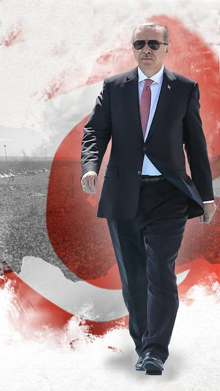 Recep Tayyip Erdoğan Walking in Front of Turkish Flag Graphic HD phone wallpaper