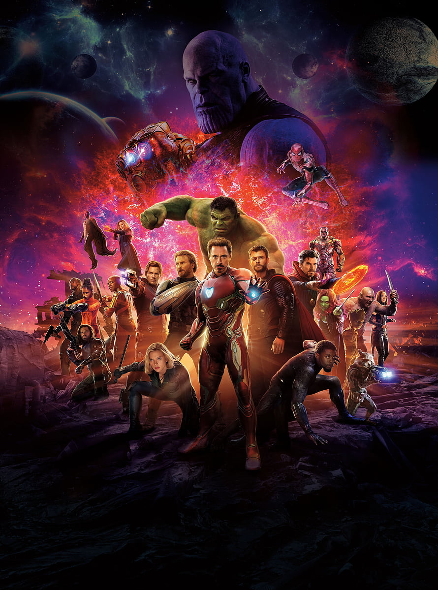 Avengers Infinity War Movie Poster Featuring Iron Man, Hulk, Thanos, and the Full Superhero Team HD phone wallpaper