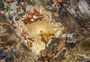 Italian Renaissance Ceiling Fresco Depicting Divine Figures and Angels in Baroque Style HD wallpaper