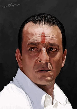 Sanjay Dutt Digital Portrait with Red Tilak on Forehead in White Shirt HD phone wallpaper