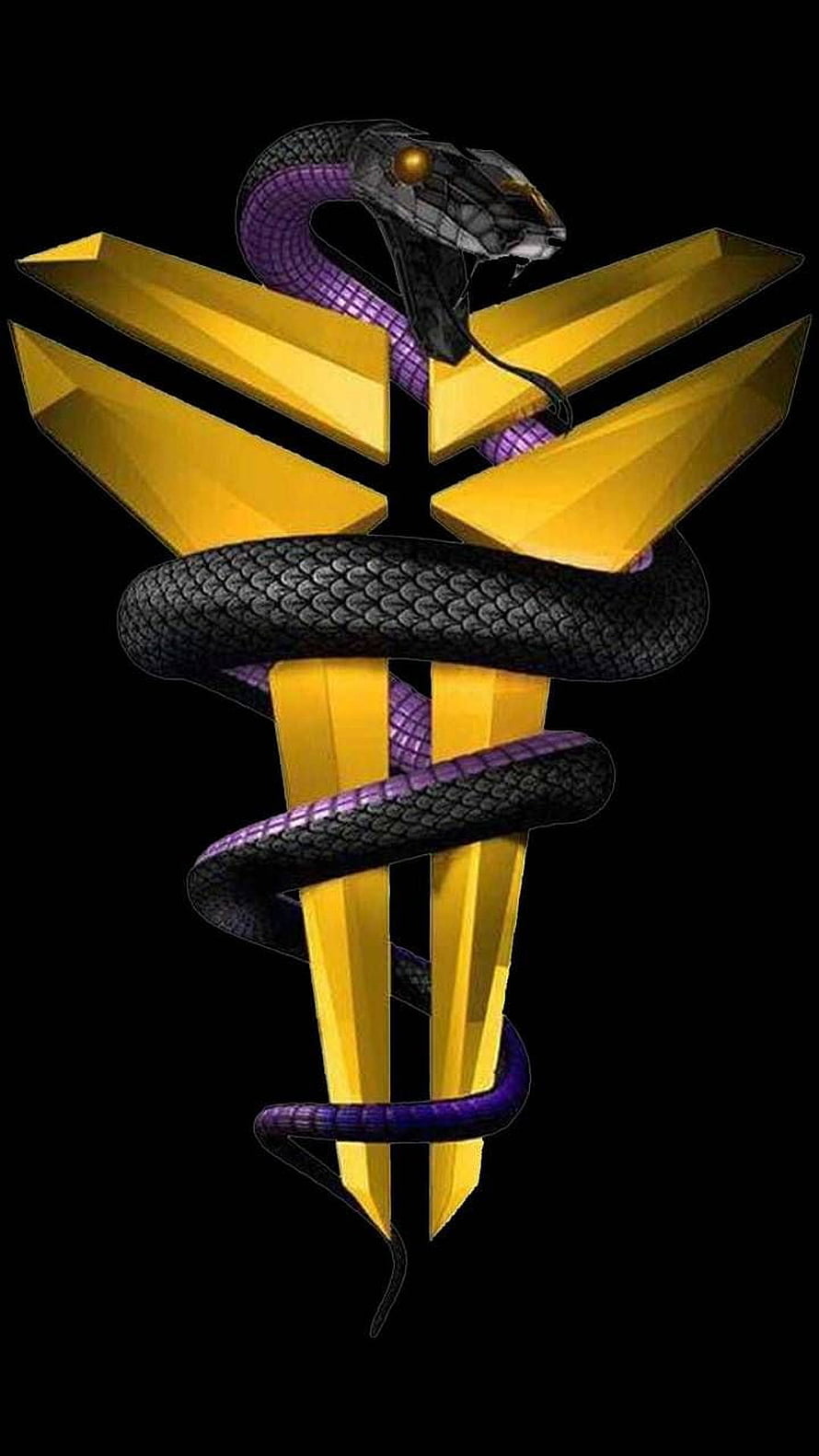 Kobe Bryant Black Mamba Snake Emblem with Golden Wings on Black Background HD phone wallpaper