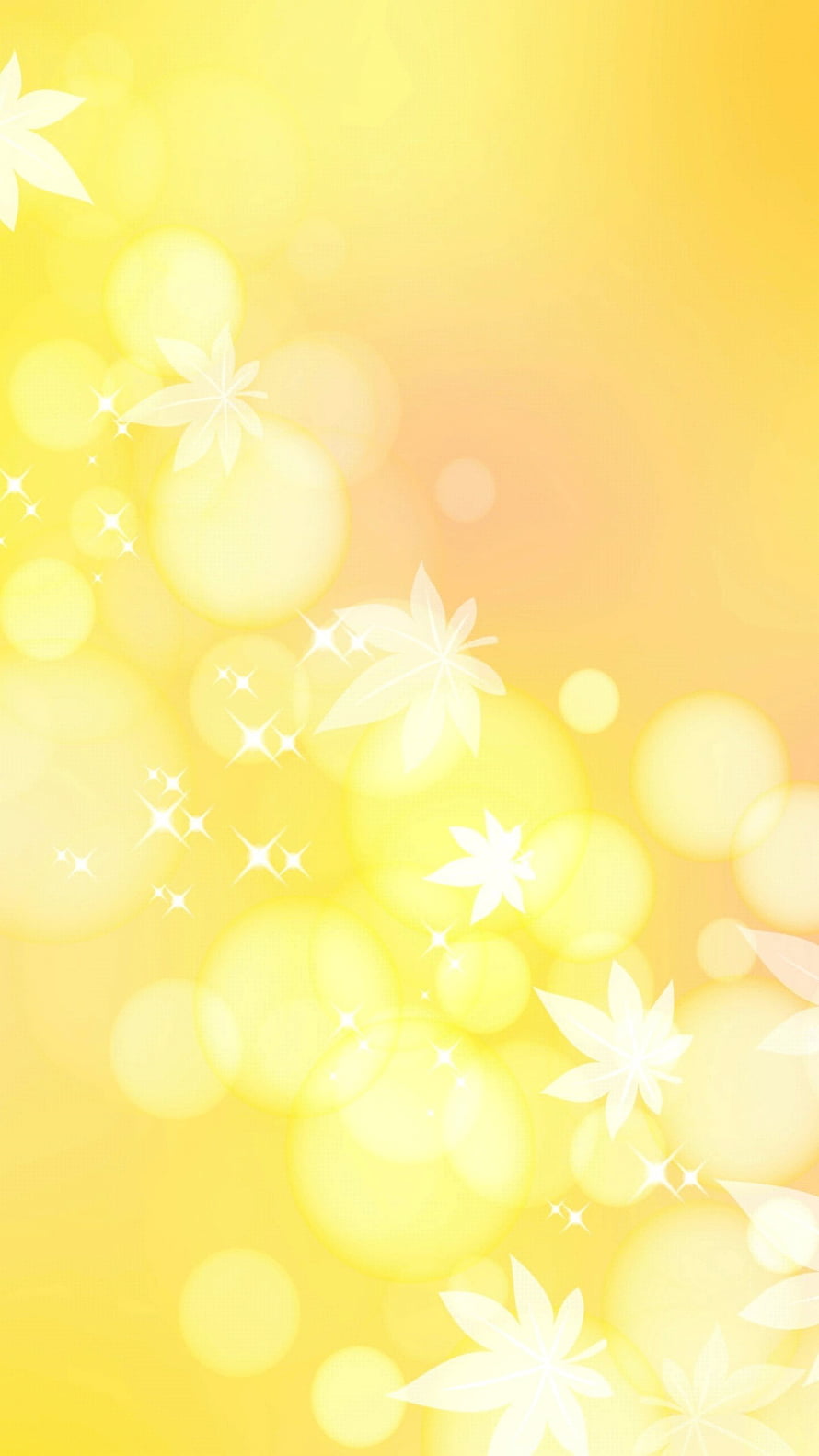 Soft Yellow Gradient with White Floral Silhouettes and Sparkling Bokeh Light Effects HD phone wallpaper