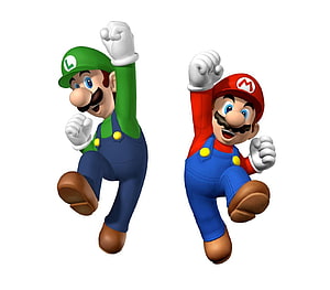 Mario and Luigi Jumping in 3D Render on White Background HD wallpaper