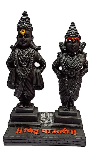 Black Stone Vitthal and Rukmini Murti Idol with Traditional Attire and Ornate Jewelry HD phone wallpaper