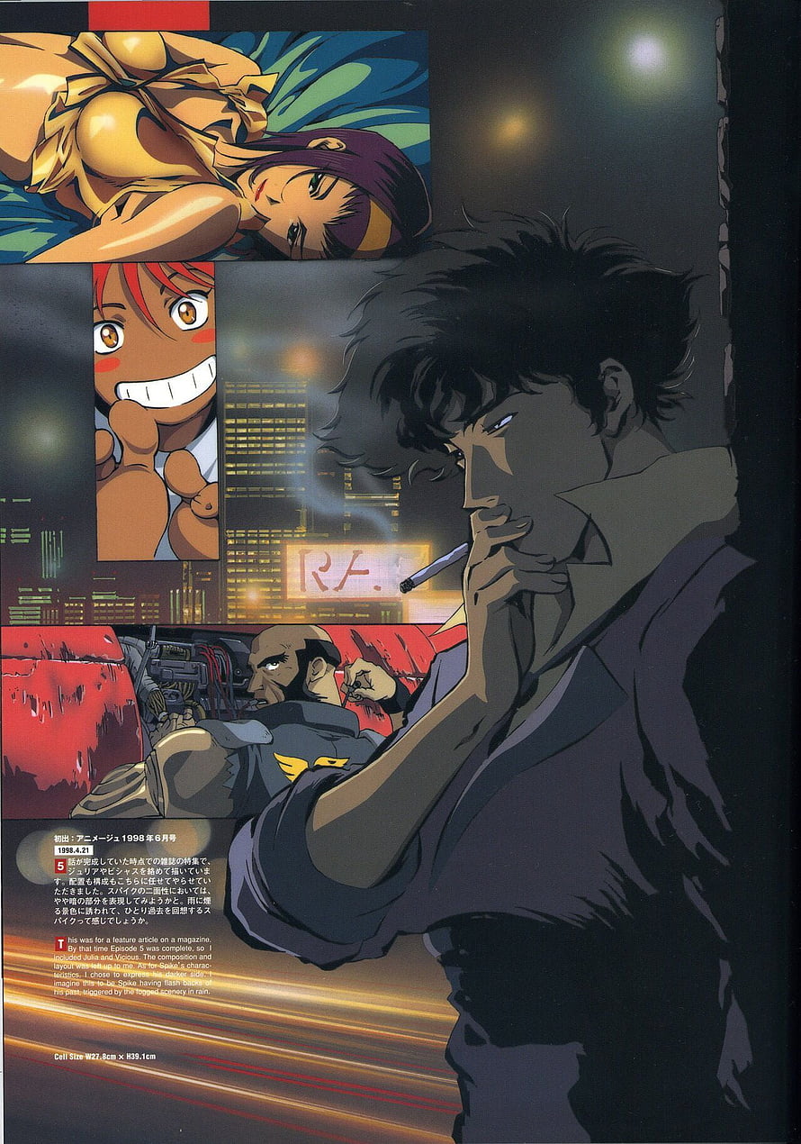 Cowboy Bebop Anime Artwork Featuring Spike Spiegel Smoking in a Neon City HD phone wallpaper