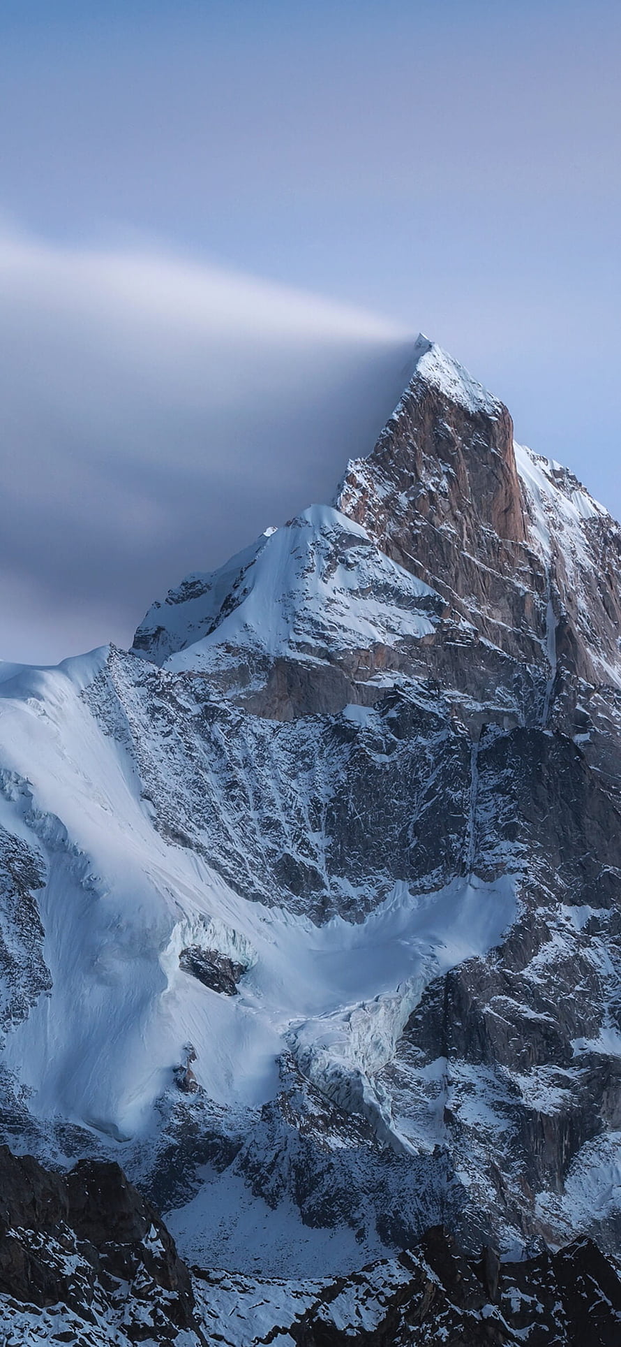 Majestic Snow-Capped Mountain Peak with Dramatic Clouds and Glaciers HD phone wallpaper