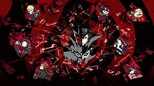 Persona 5 Phantom Thieves Shattered Glass Artwork with Red and Black Palette HD wallpaper
