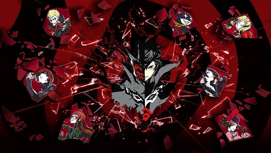 Persona 5 Phantom Thieves Shattered Glass Artwork with Red and Black Palette HD wallpaper