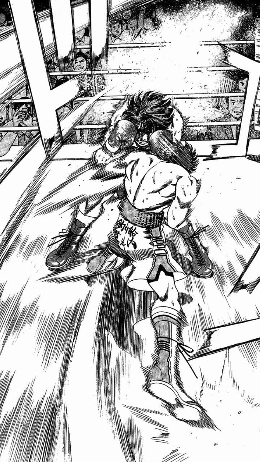 Hajime no Ippo manga panel showing a boxer delivering a powerful punch in the ring HD phone wallpaper