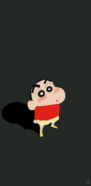 Shin-chan Anime Character in Red Shirt on Dark Background HD phone wallpaper